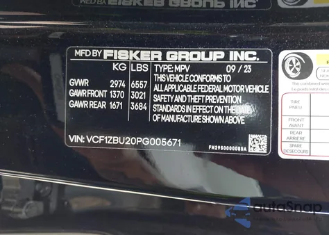 2023 Fisker Ocean One z USA, uszkodzony, nr VIN VCF1ZBU20PG005671